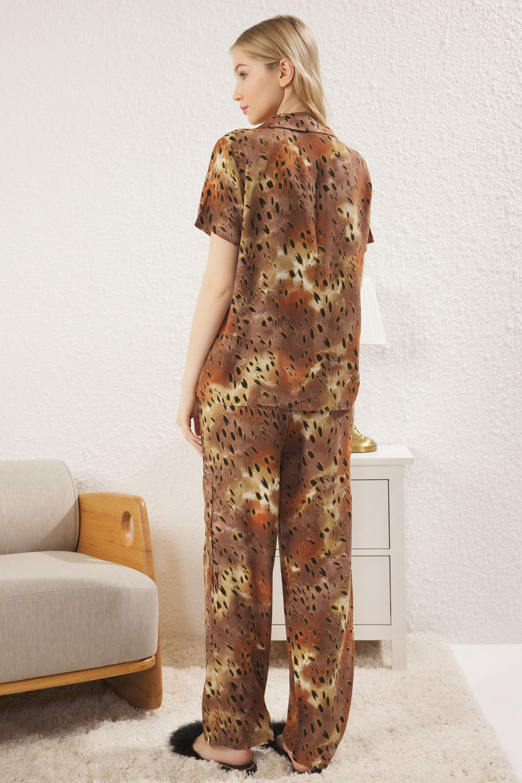 Trendyolmilla Cok Renkli Leopar Desenli Viskon Dokuma Pijama Tak?m? THMSS25PT00090 фото 5
