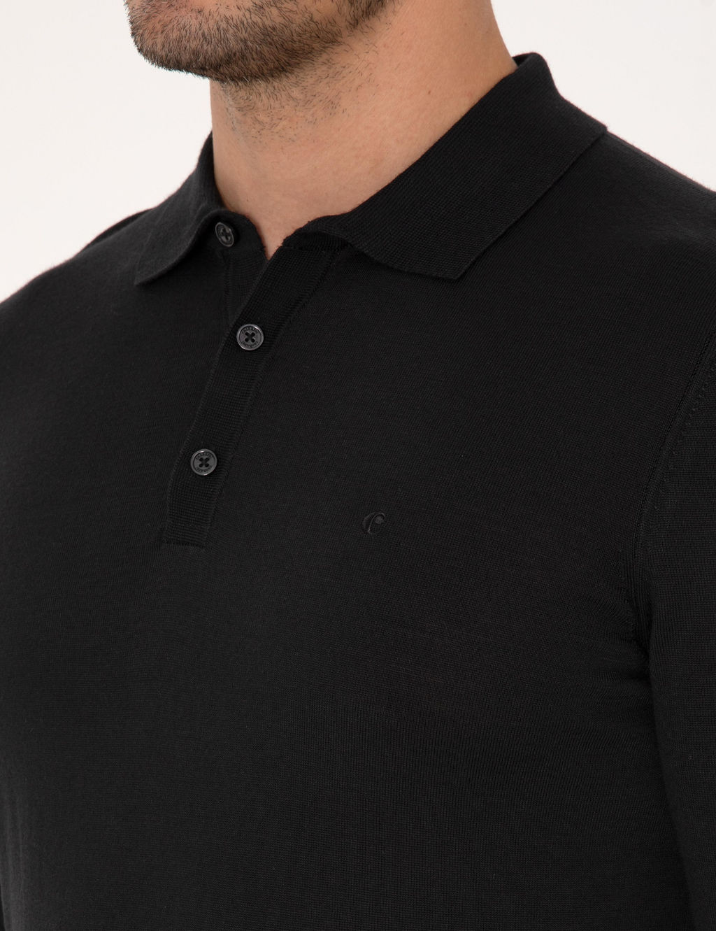 Siyah Regular Fit Y_n Kar___ml_ Polo Yaka Basic Triko Kazak - Cacharel фото 7