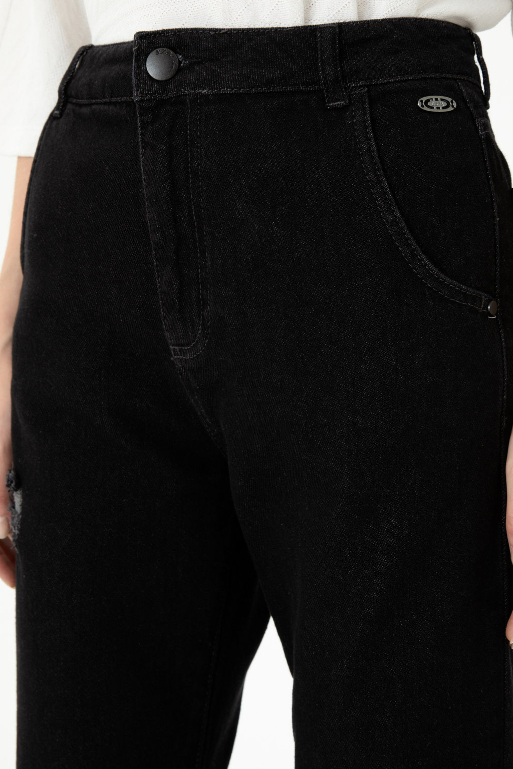 Джинсы Mom High Waist Fit черные из хлопка