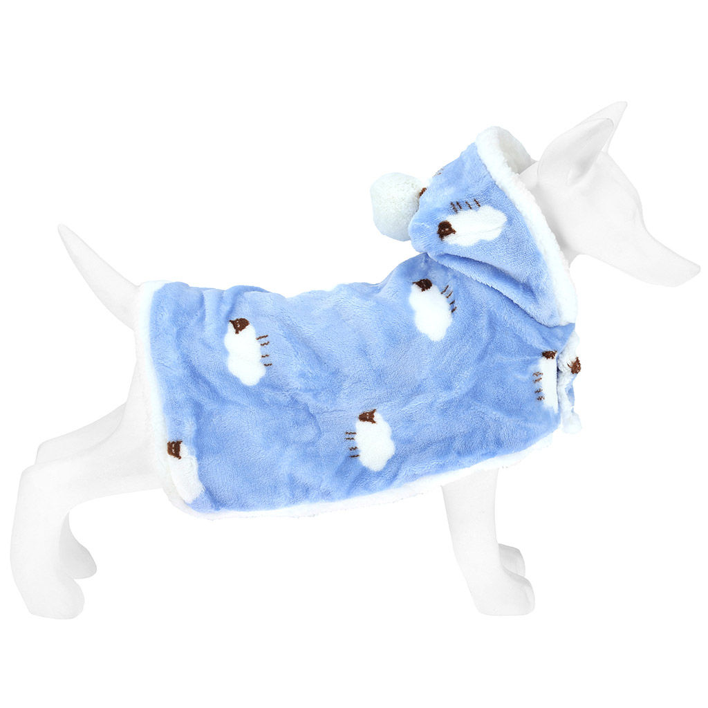 Пэт тойс (Pet toys) Одежда для собаки Накидка на меху Овечка с капюшоном, с помпоном, на кнопках, р-р S, длина спинки 29см/обхват шеи 28-32см, цвет-голубой, флис/искусственный мех (100% полиэстер) (Китай) фото 2