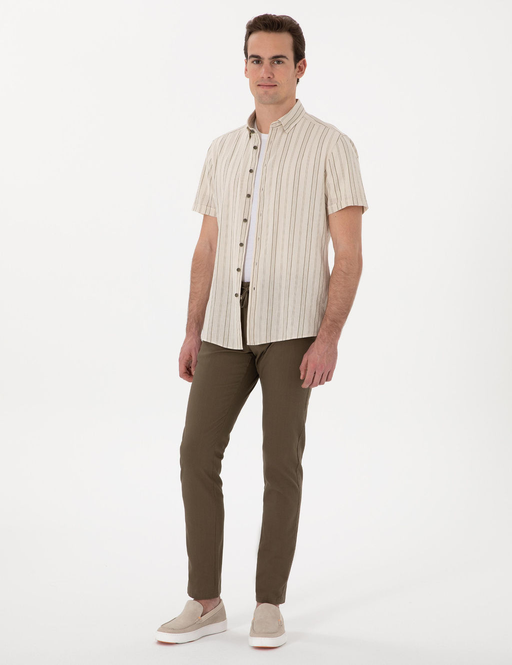 Haki Slim Fit Keten G_r_n_ml_ Kanvas Pantolon