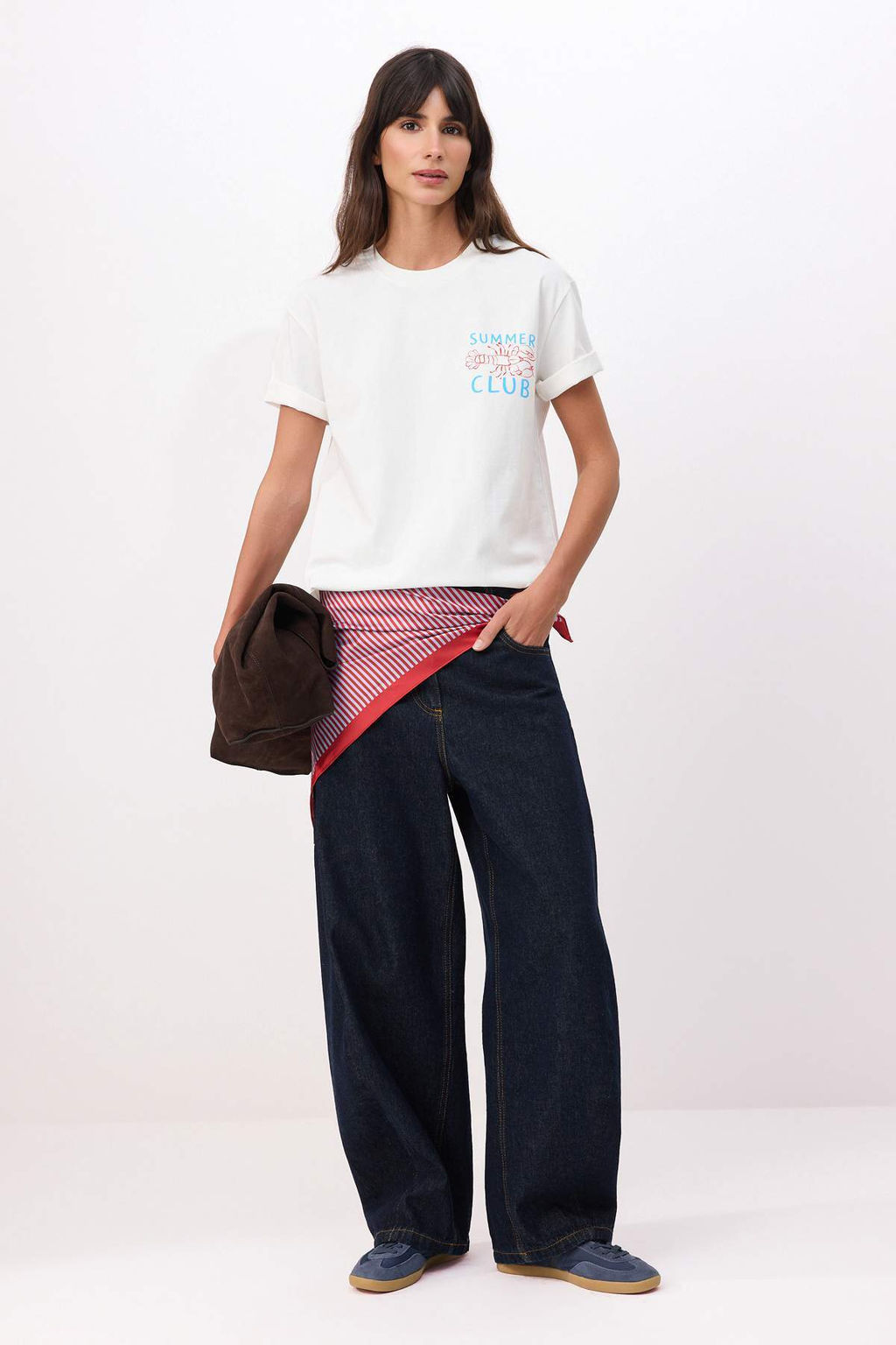 Ekru Bask?l? Oversize/Genis Kal?p K?sa Kollu %100 Pamuk Orme T-Shirt TWOSS26TS00116 - Trendyolmilla фото 6