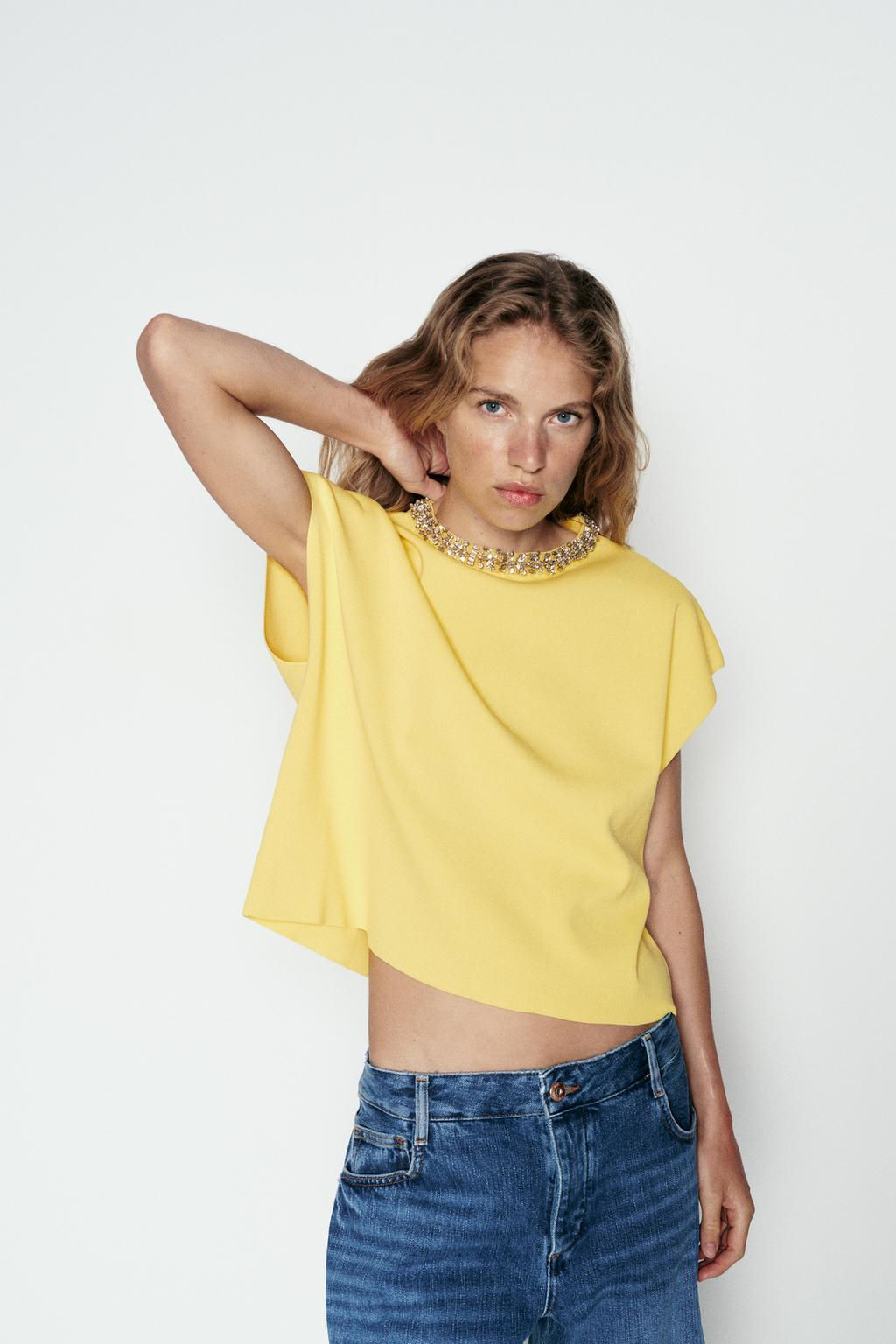 PLAIN KNIT TOP WITH RHINESTONE BEADS - Zara фото 10
