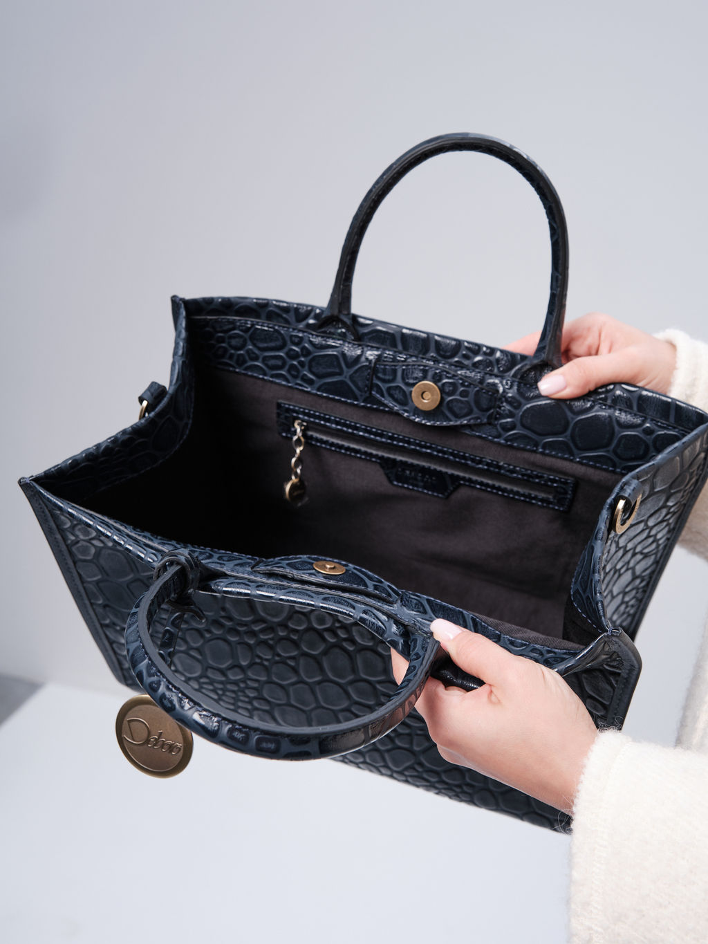 Сумка кожаная шоппер Deboro 30638 синий камень