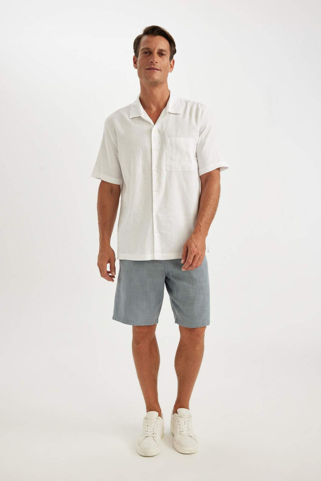 Relax Fit Cepli Keten Gorunumlu Bermuda Sort - Defacto фото 2