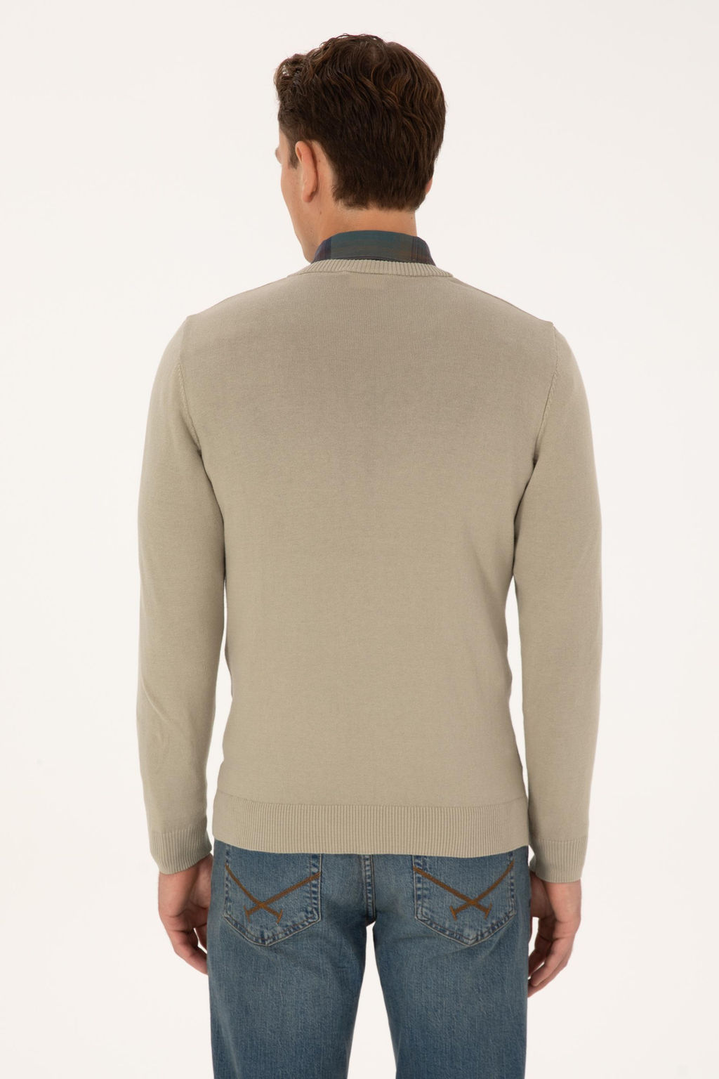 Erkek Slim Fit V Yaka Haki Melanj Basic Triko Kazak - U.s. polo assn фото 5