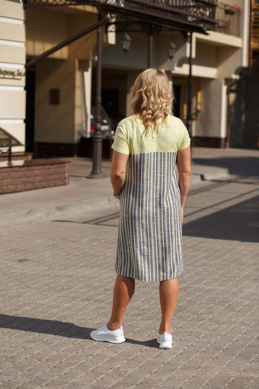 Платье 011 полоска лимон - Новый лен фото 2