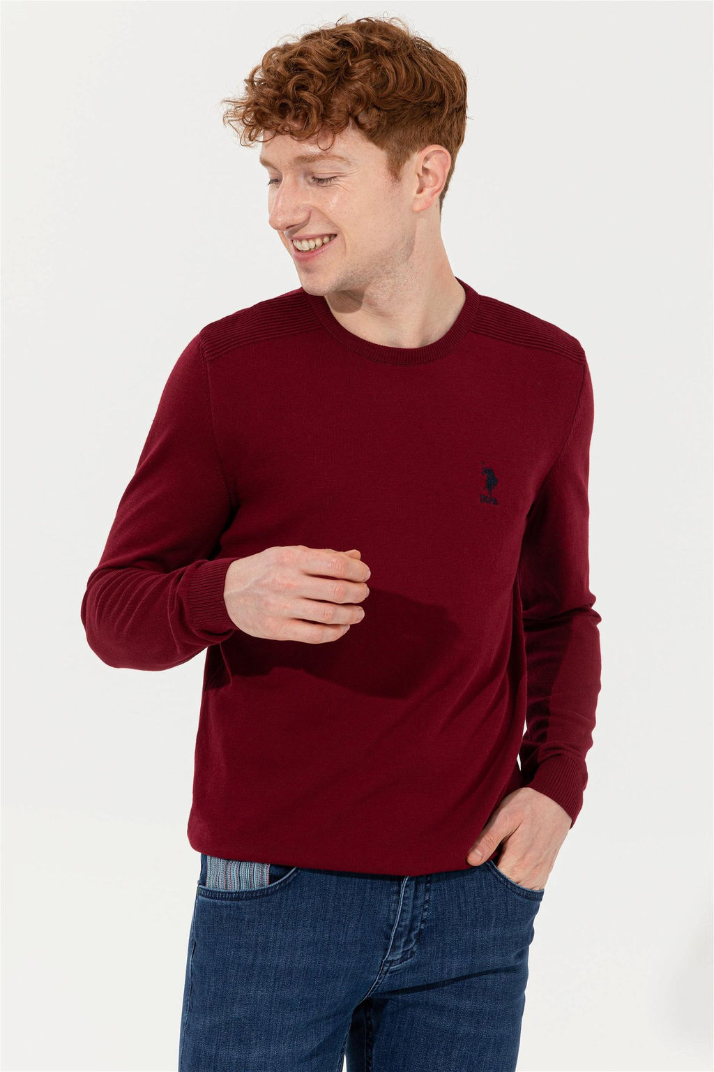 Мужской бордовый красный трикотажный свитер Basic - U.s. polo assn фото 9