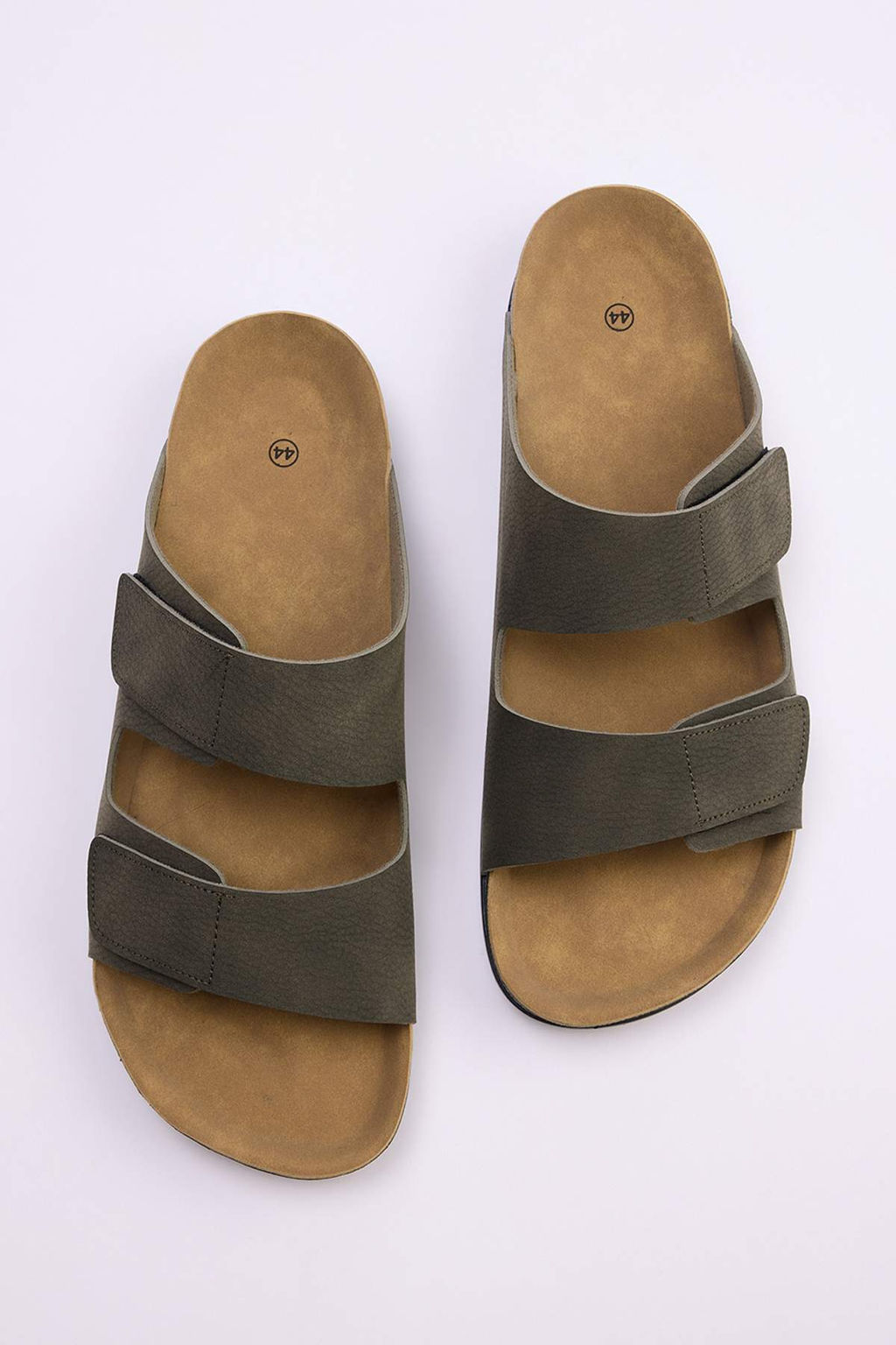 Haki Nubuk C?rt Bantl? Erkek Duz Taban Terlik TAKSS25TE00034