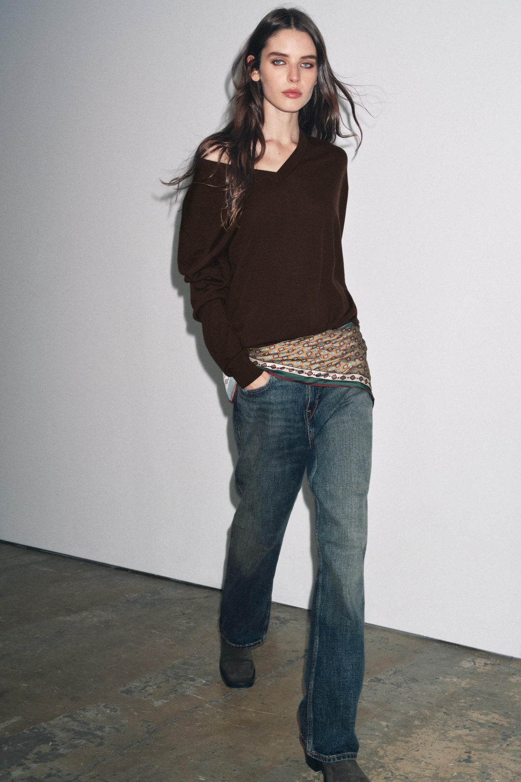 ZW COLLECTION BAGGY JEANS WITH SCARF DETAIL LOW-RISE - Zara фото 2