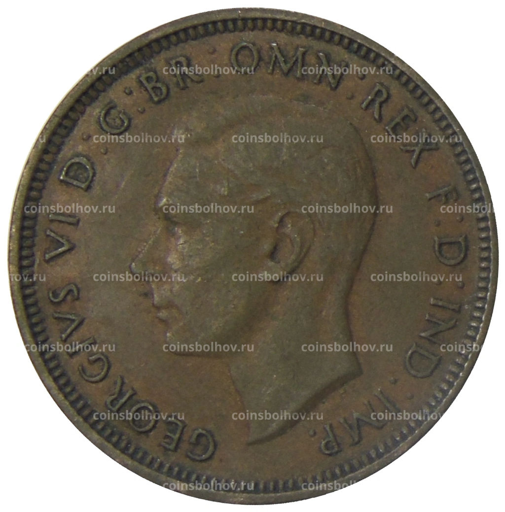 Монета 1/2 пенни 1938 года Австралия