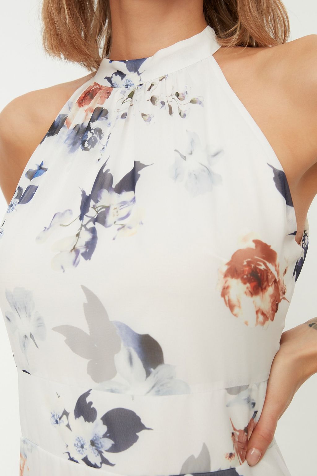 TRENDYOLMILLA Lacivert Cicek Desenli A Kesim Halter Yaka Astarl? Midi Dokuma Elbise TWOSS19LJ0200 фото 12