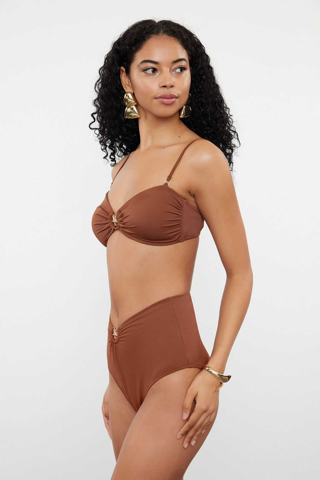 Kahverengi Premium Aksesuarl? Yuksek Bel Hipster Bikini Alt? TBESS24BA00127