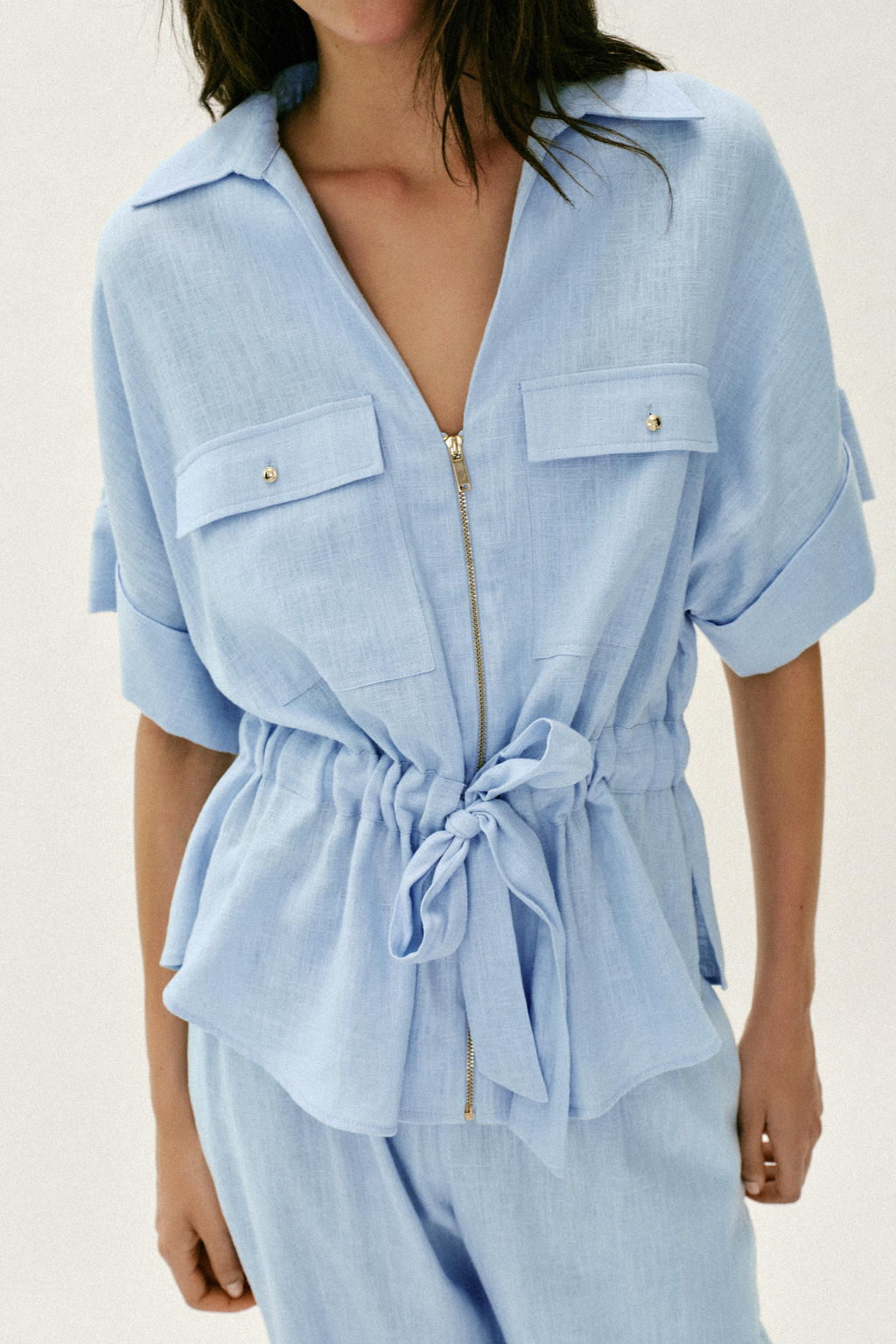 CAMISA SAFARI CON LINO / Azul claro - Zara фото 2