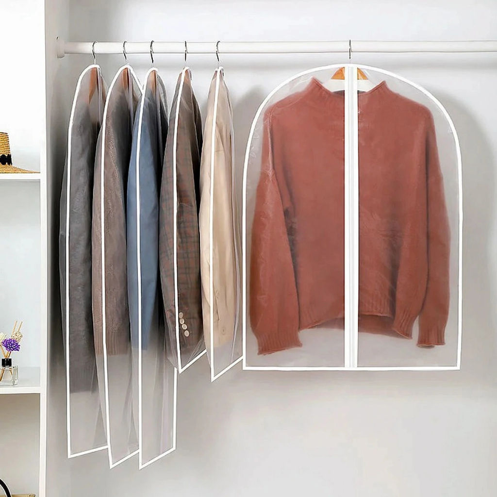 Цена за 3 шт. Чехол для одежды "ИДЕЯДОМА", цвет белый / прозрачный, 60*140см (пакет)