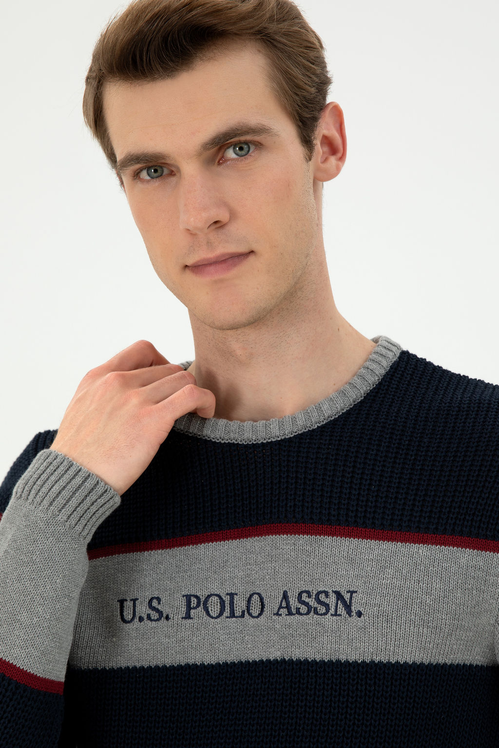 Erkek Slim Fit Bisiklet Yaka Gri Melanj Kazak - U.s. polo assn фото 9