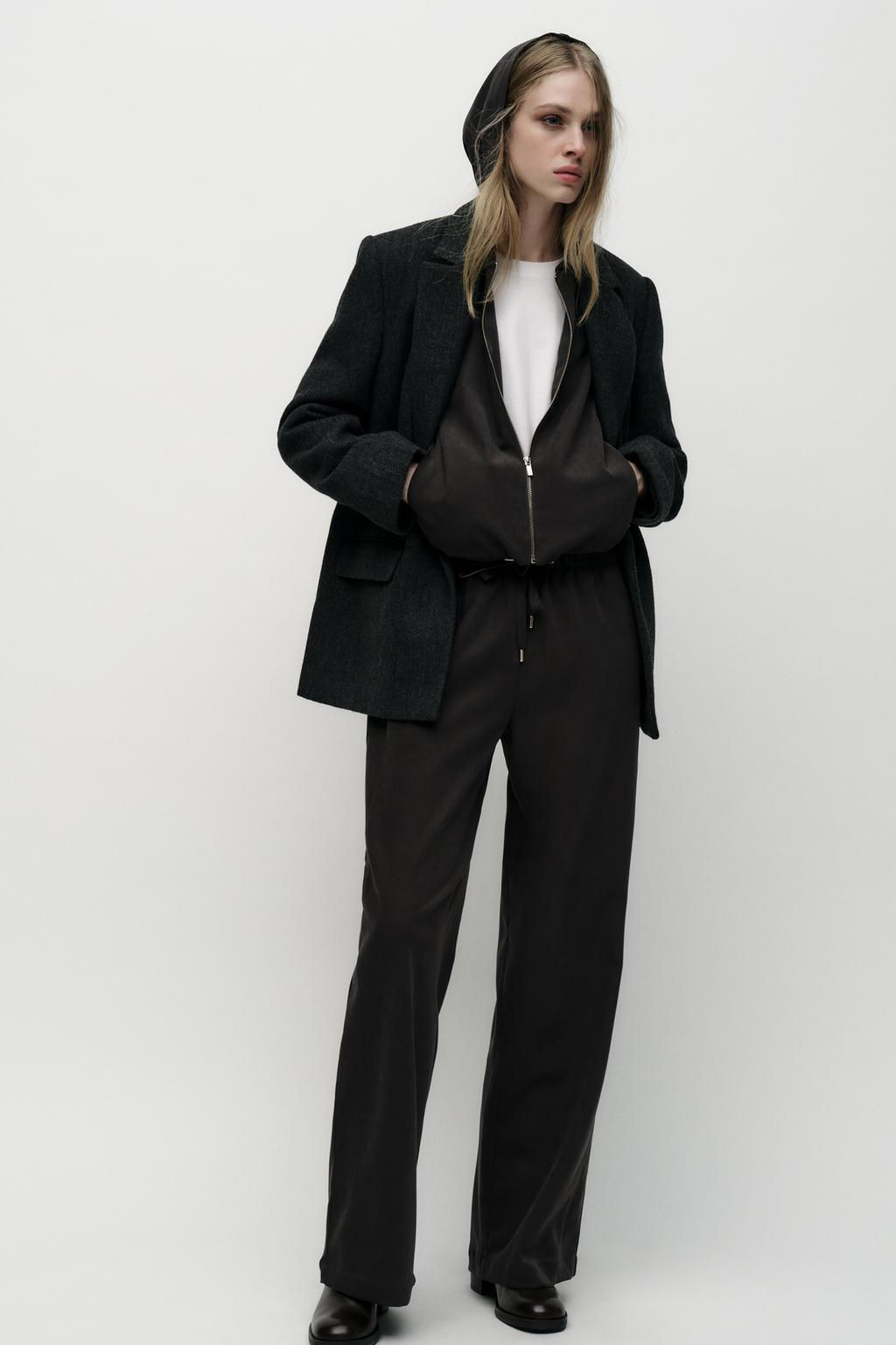 TEXTURED WIDE-LEG TROUSERS - Zara фото 7
