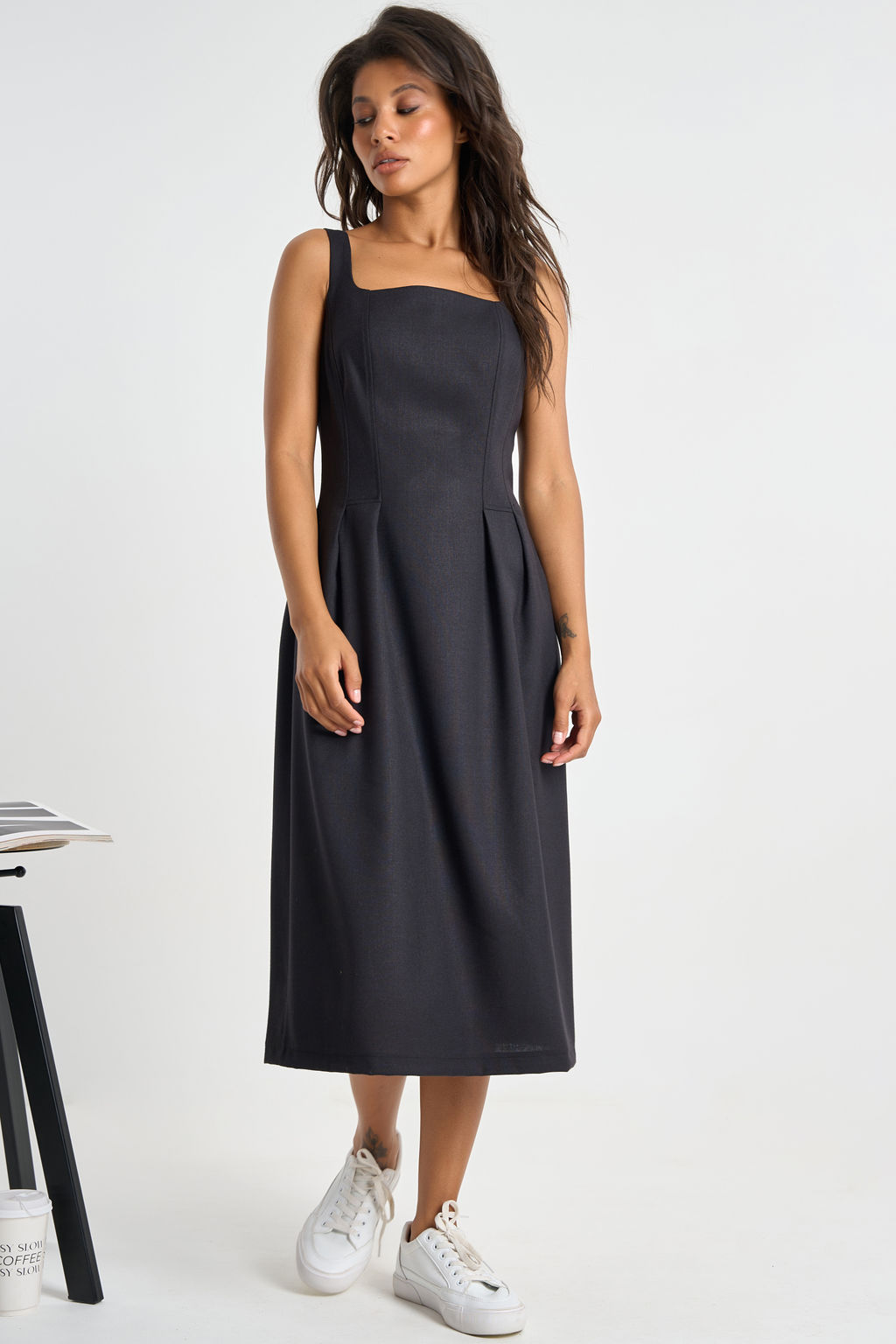 Сарафан офисный полуприлегающего силуэта черный - Fly фото 4