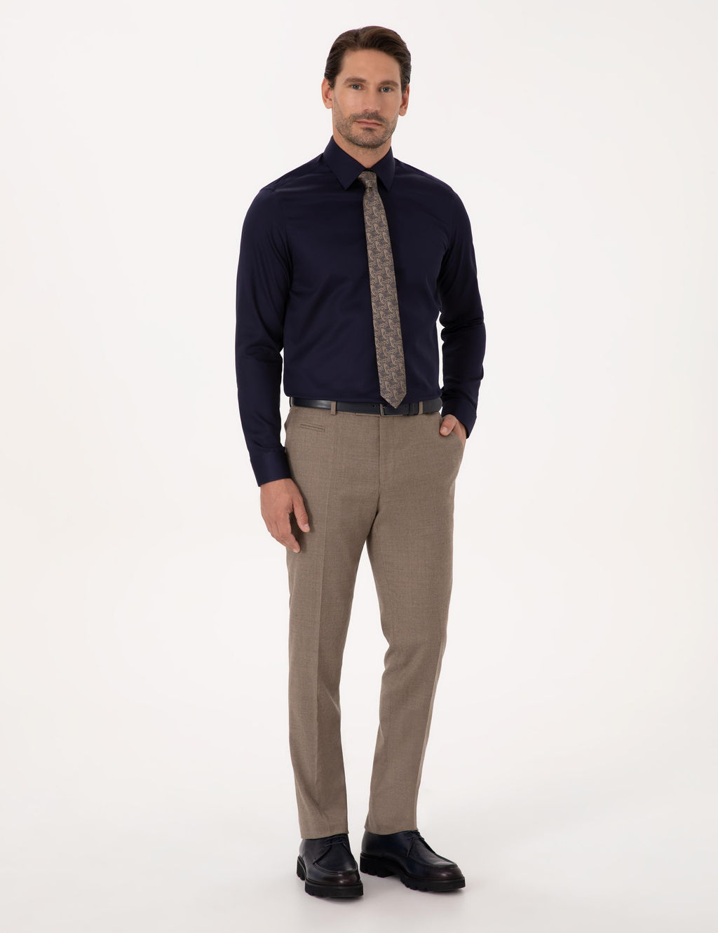 Lacivert Slim Fit %100 Pamuk Non Iron Kolay _t_lenebilir Klasik G_mlek - Cacharel фото 4