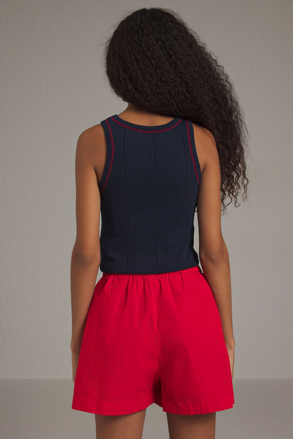 Lacivert Pointel/Dokulu Kumas Vucuda Oturan Crop Orme Atlet TWOSS25AL00041