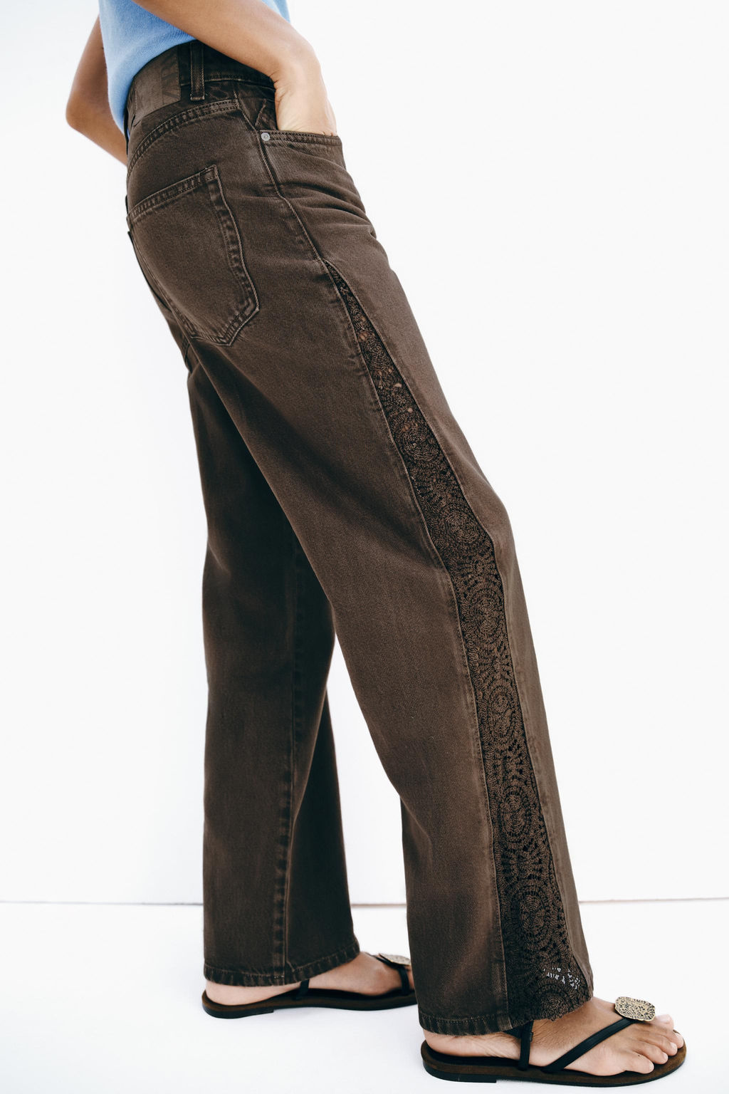 JEANS Z1975 LOOSE TIRO MEDIO COMBINADO CROCHET / Marr?n - Zara фото 4