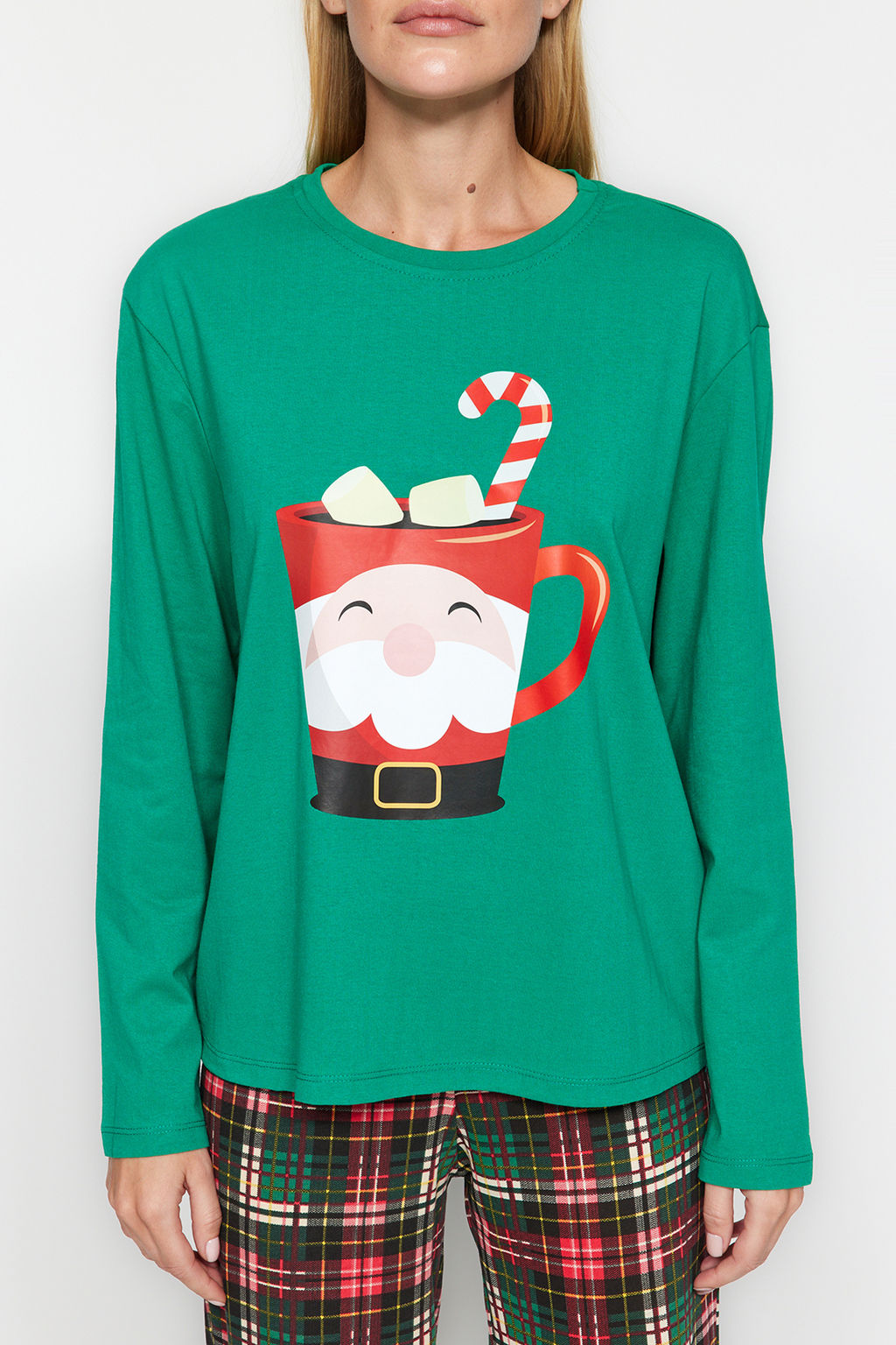 Trendyolmilla Yesil %100 Pamuklu Y?lbas? Temal? Orme Pijama Tak?m? THMAW24PT00059  фото 4