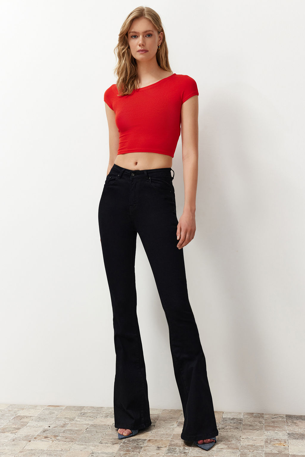 K?rm?z? Bisiklet Yaka Ay Kol Crop Orme Bluz TWOSS24BZ00446