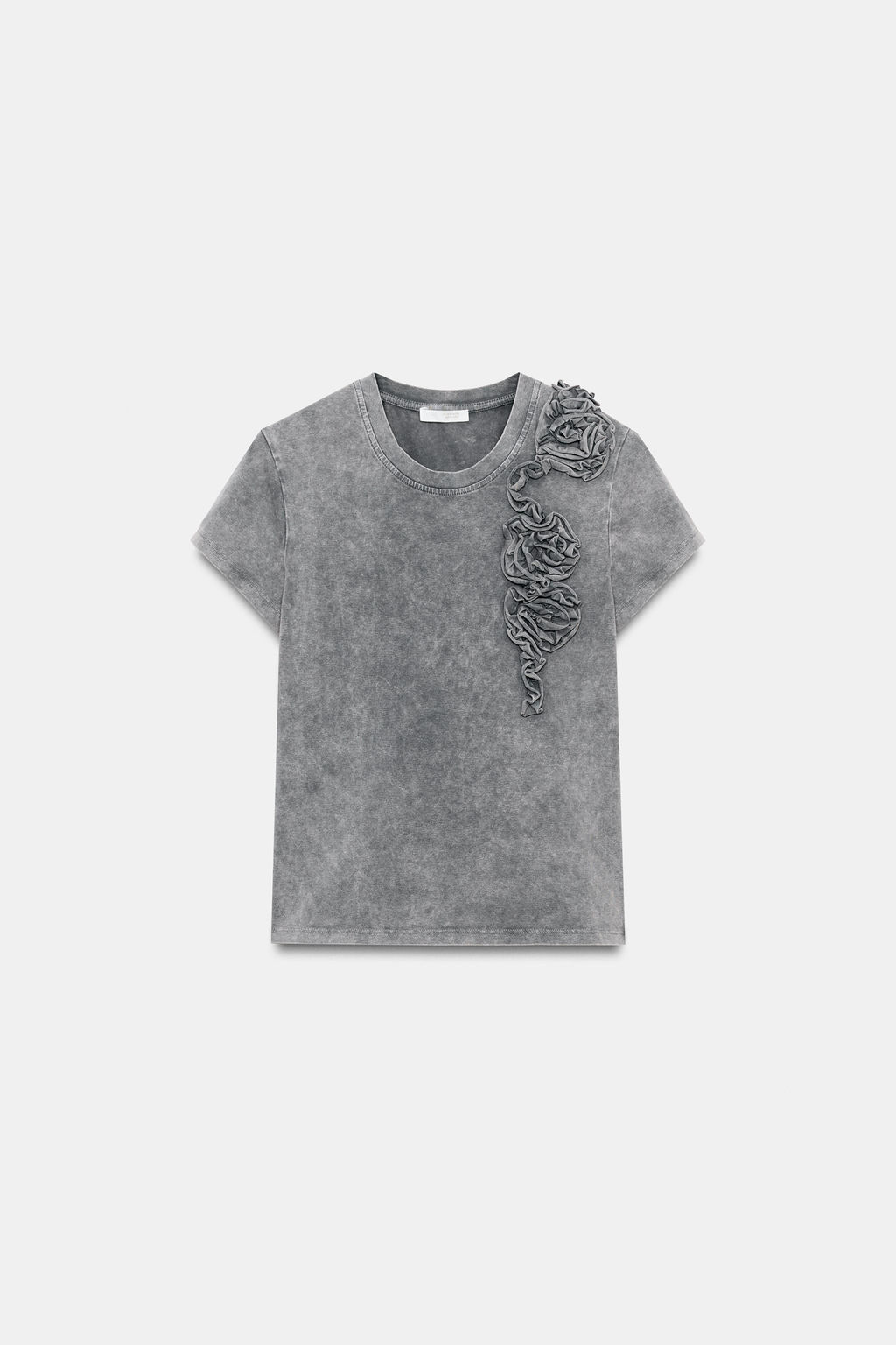 CAMISETA LAVADA FLOR RELIEVE / Gris - Zara фото 4