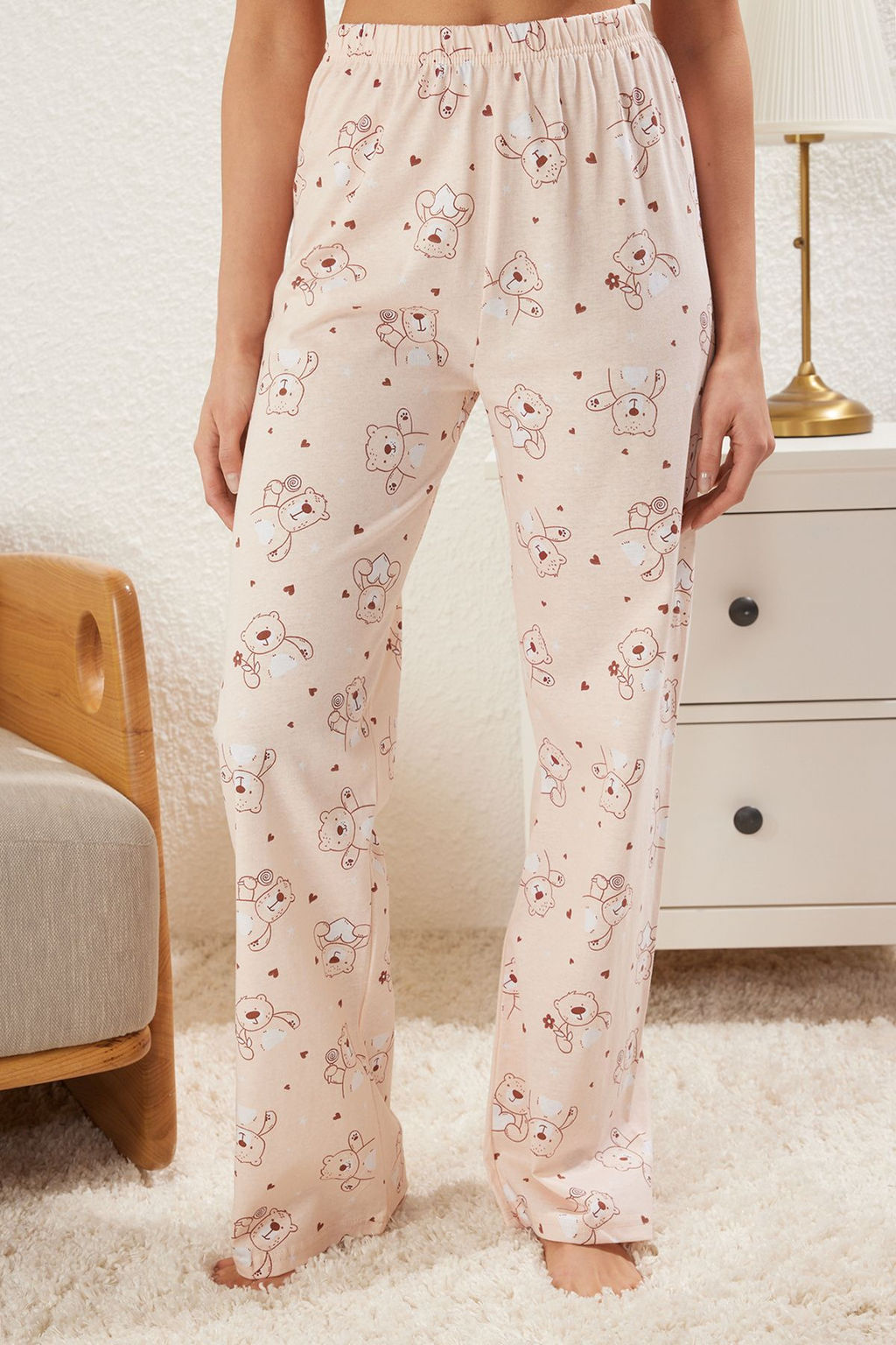 Trendyolmilla Ac?k Pudra %100 Pamuklu Ay?c?kl? Kalpli Orme Pijama Tak?m? THMSS25PT00206  фото 4