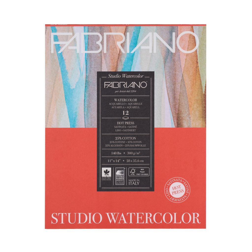 Fabriano Альбом для акварели Watercolour Studio 25% хлопок, 75% целлюлоза 300 г/м2 28 х 35.6 см склейка с одной стороны 12 л. 19123003 мелкозернистая