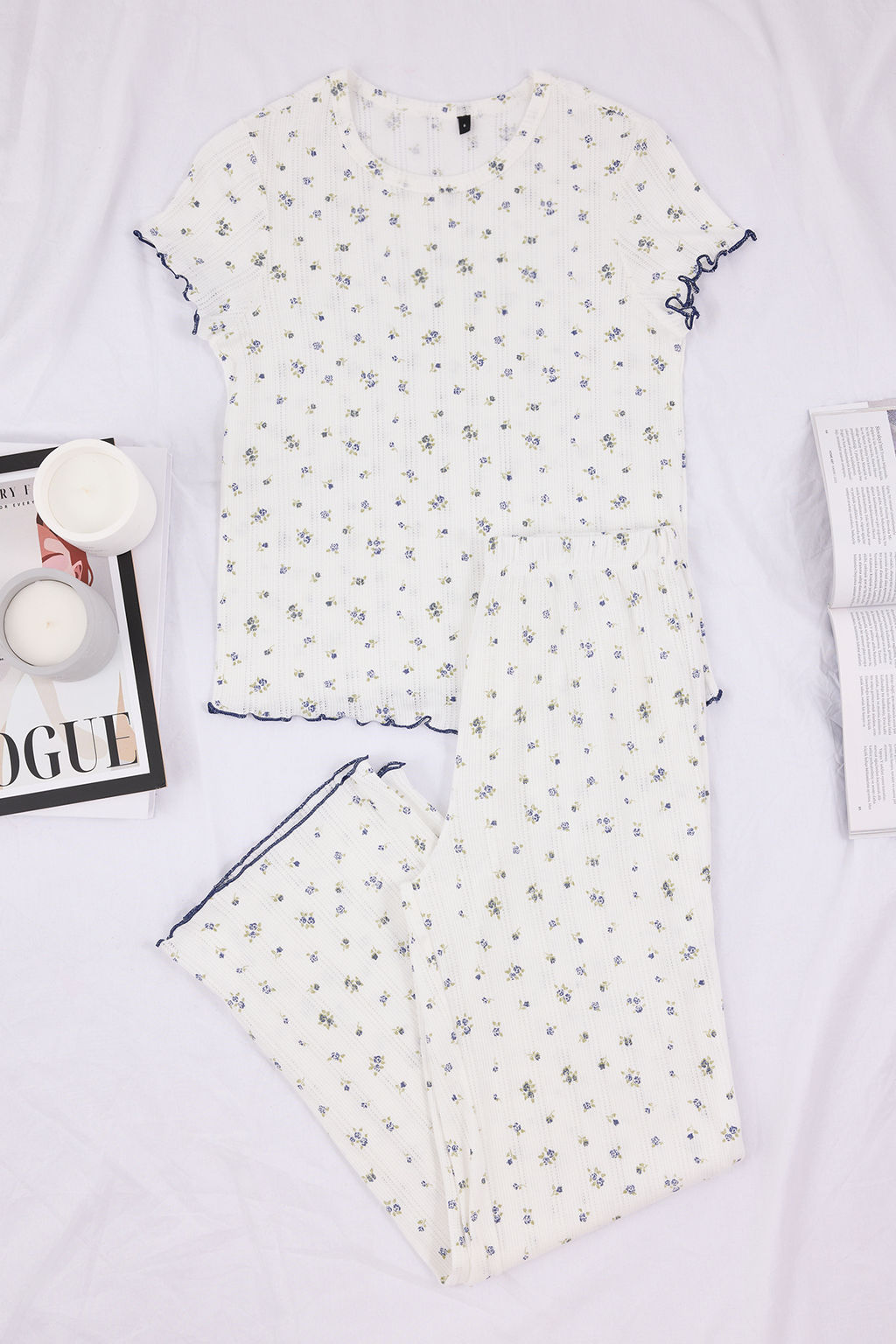Beyaz %100 Pamuklu Cicekli Baby Overloklu Fitilli/Pointel Orme Pijama Tak?m? THMSS26PT00012 - Trendyolmilla фото 12