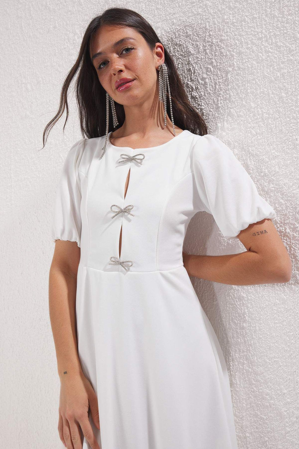 Trendyolmilla Siyah A-Kesim Fiyonklu Orme S?k Elbise TPRSS25EL00234 фото 10