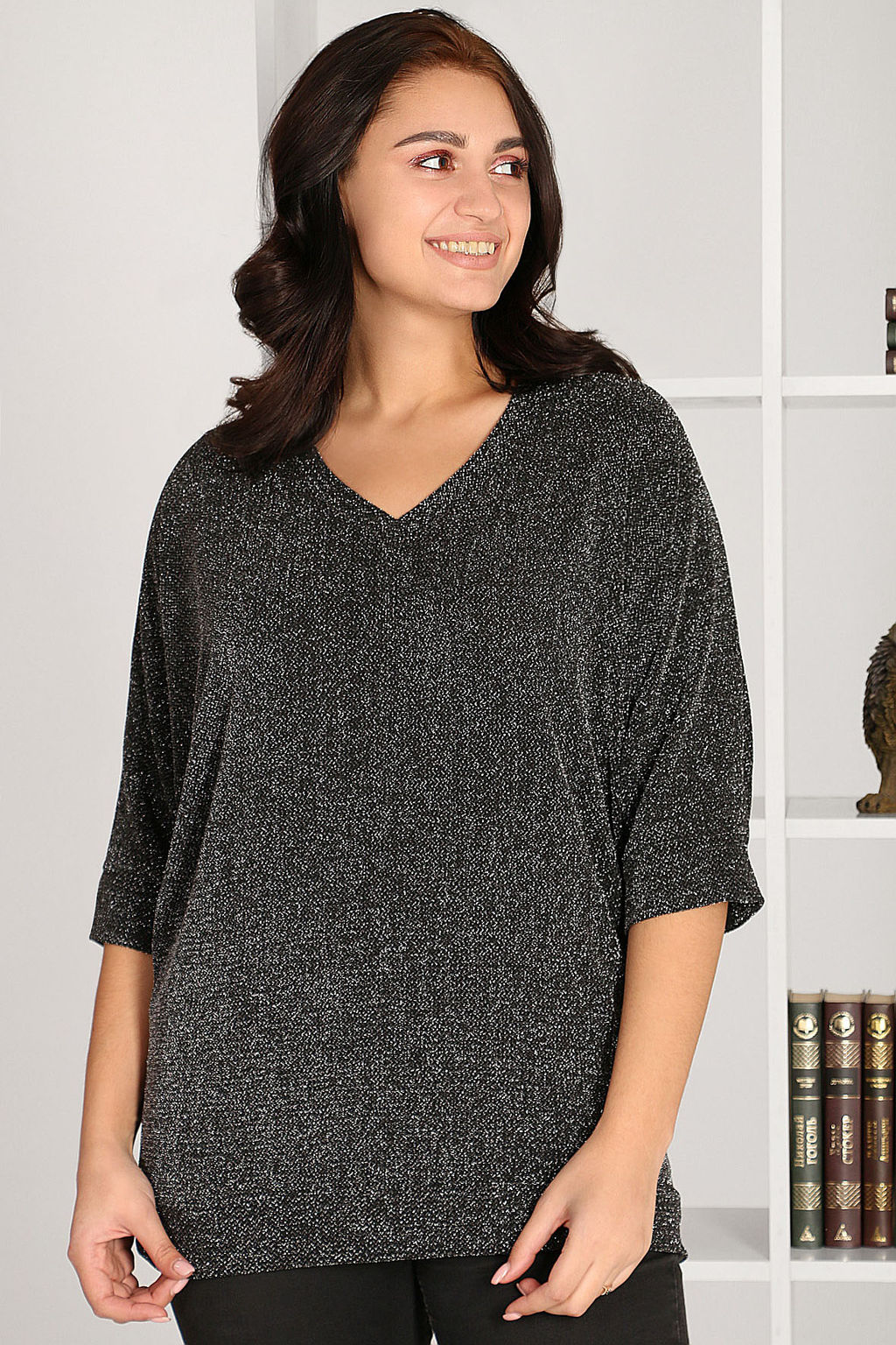 Блузка нарядная с люрексом черная