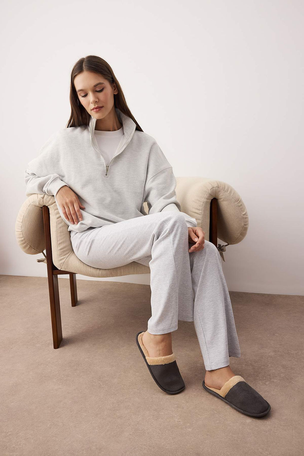 Kahverengi-Gri 2li Paket Kurk Biyeli Kad?n Ev Terlik TAKAW26ER00016 - Trendyolmilla фото 5