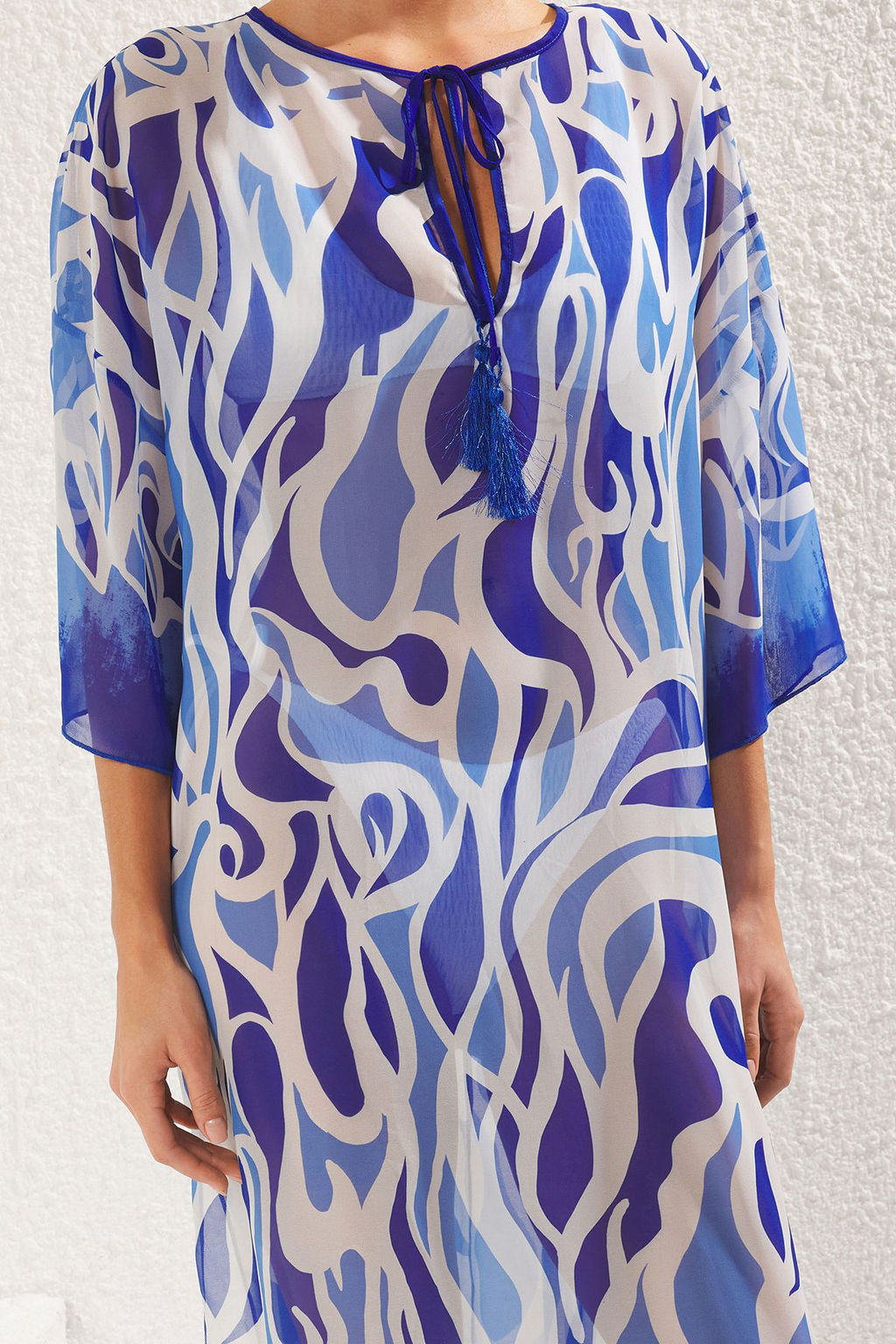 TRENDYOLMILLA Leopar Desenli Maxi Dokuma Baglamal? Sifon Plaj Elbisesi TBESS25EL00006 фото 13