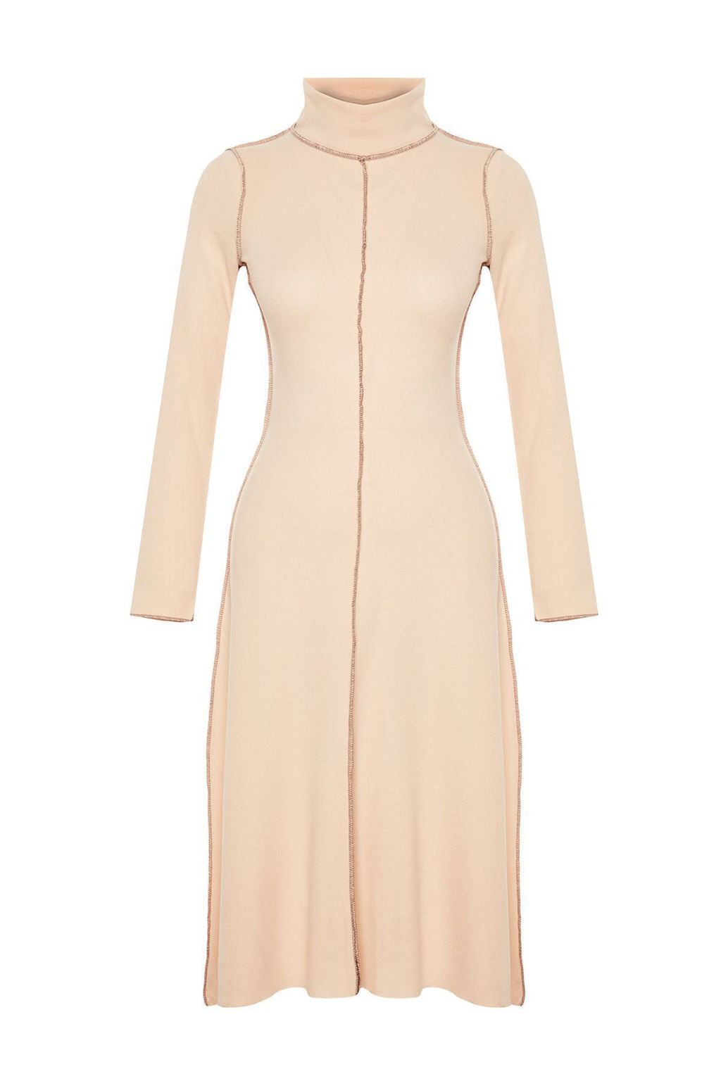 Camel Karyoka Dikisli A Kesim/Can Form Selanik/Triko Gorunumlu Midi Orme Elbise TWOAW24EL00333