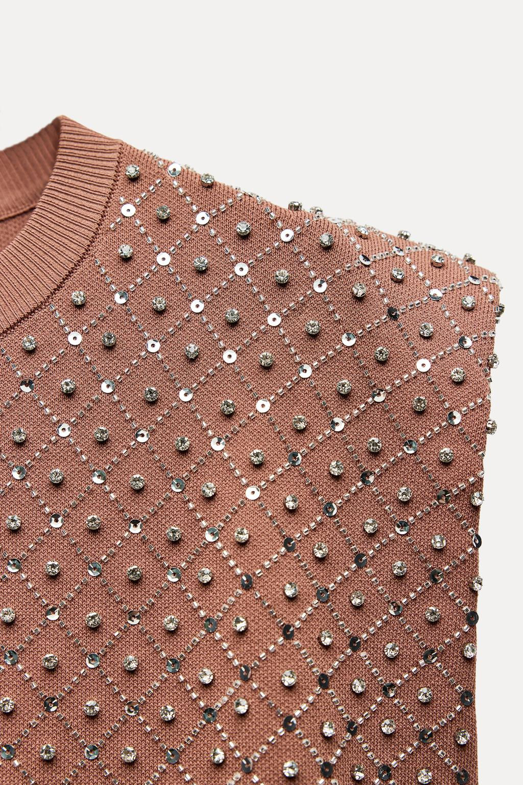 BEADED KNIT TOP WITH PADDED SHOULDERS - Zara фото 8