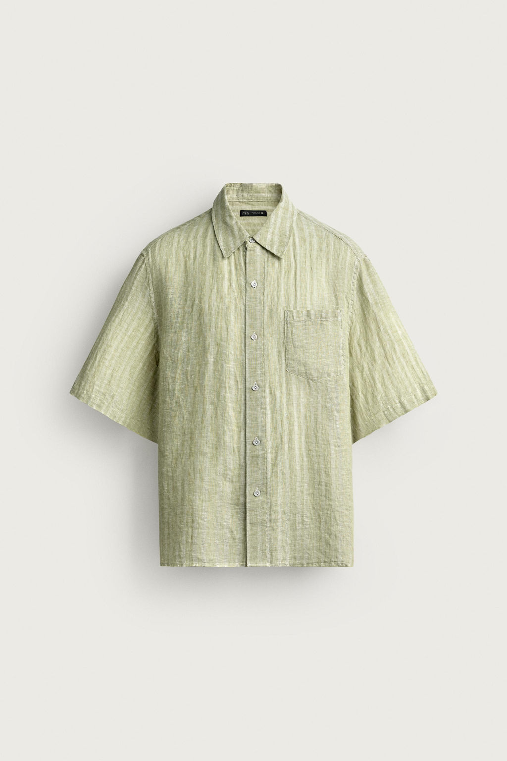 CAMISA JACQUARD RAYAS 100% LINO / Verde claro - Zara фото 6