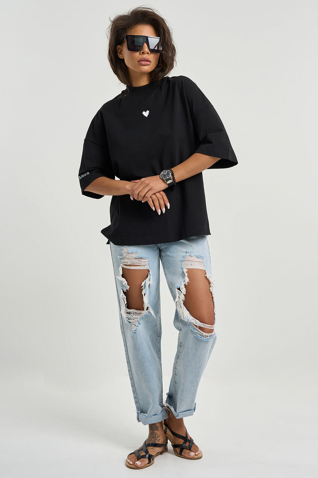 Футболка оверсайз с надписью из хлопка черная