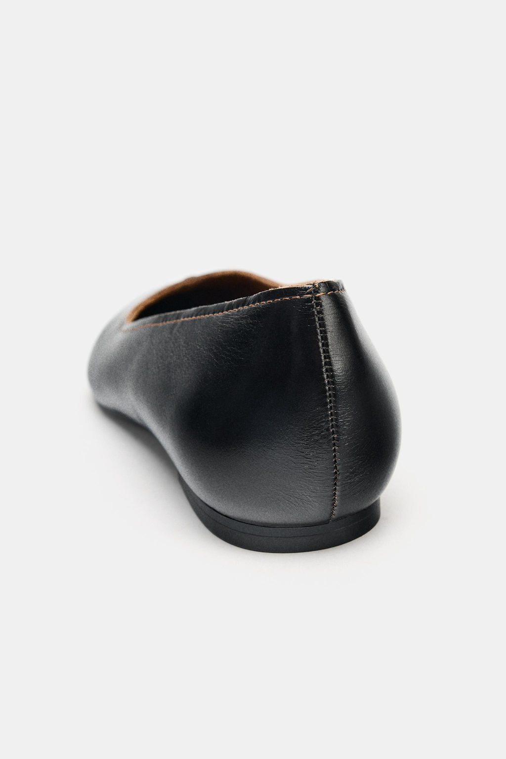 LEATHER BALLET FLATS WITH TOPSTITCHING - Zara фото 7