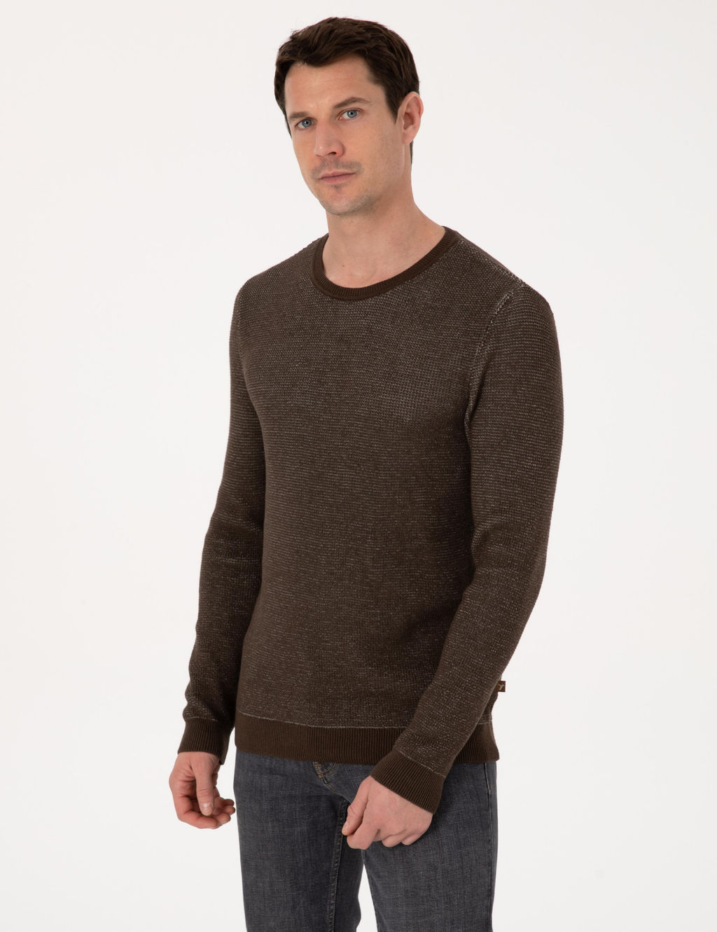 Kahverengi Slim Fit Pamuk Kar___ml_ Bisiklet Yaka Triko Kazak - Cacharel фото 3