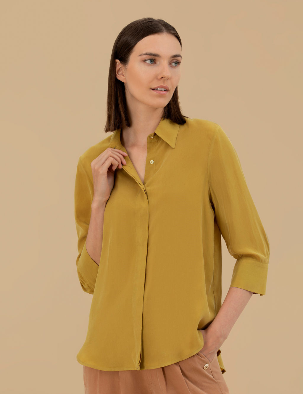 Ye_il Cupro Comfort Fit Uzun Kollu G_mlek