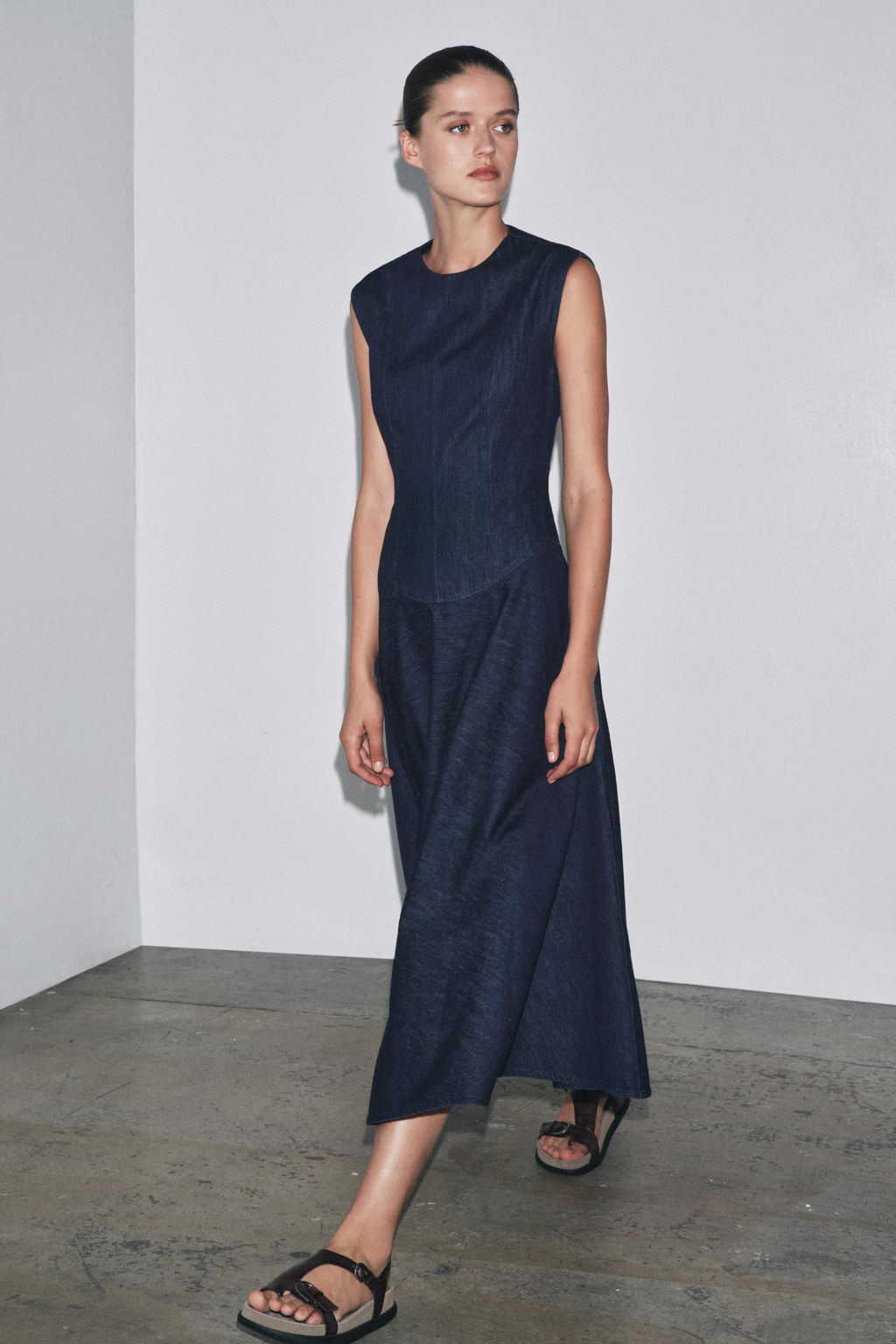 ZW COLLECTION DENIM MIDI DRESS - Zara фото 9