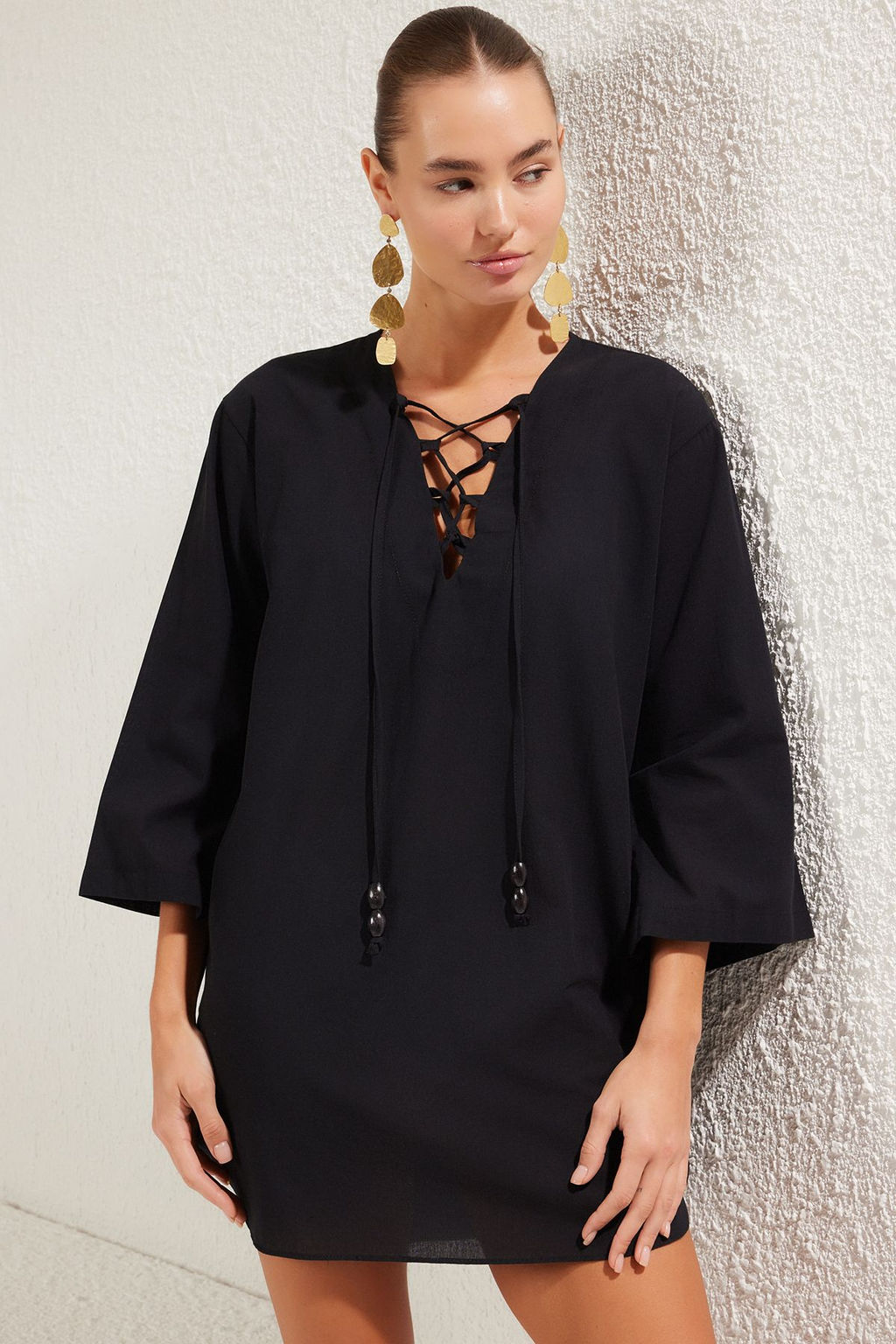 Trendyolmilla Su Alt? Desenli Mini Dokuma %100 Pamuk Plaj Elbisesi TBESS25EL00020  фото 12