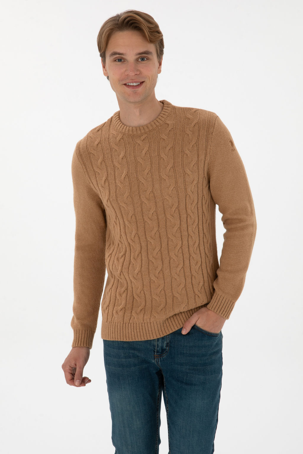 Erkek Regular Fit Bisiklet Yaka Camel Kazak - U.s. polo assn фото 8