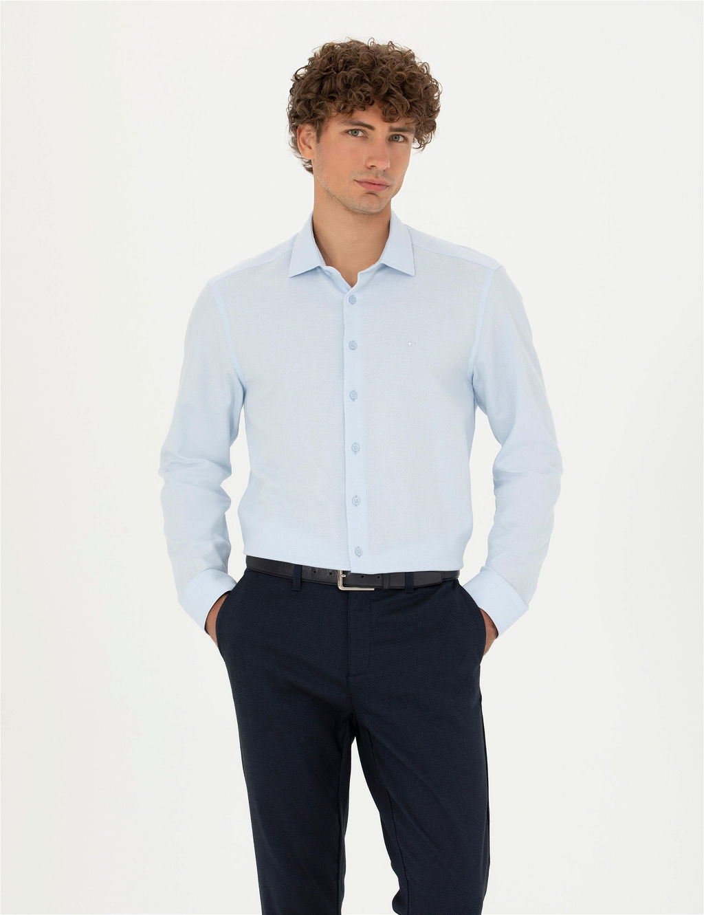 A__k Mavi Slim Fit Uzun Kollu G_mlek