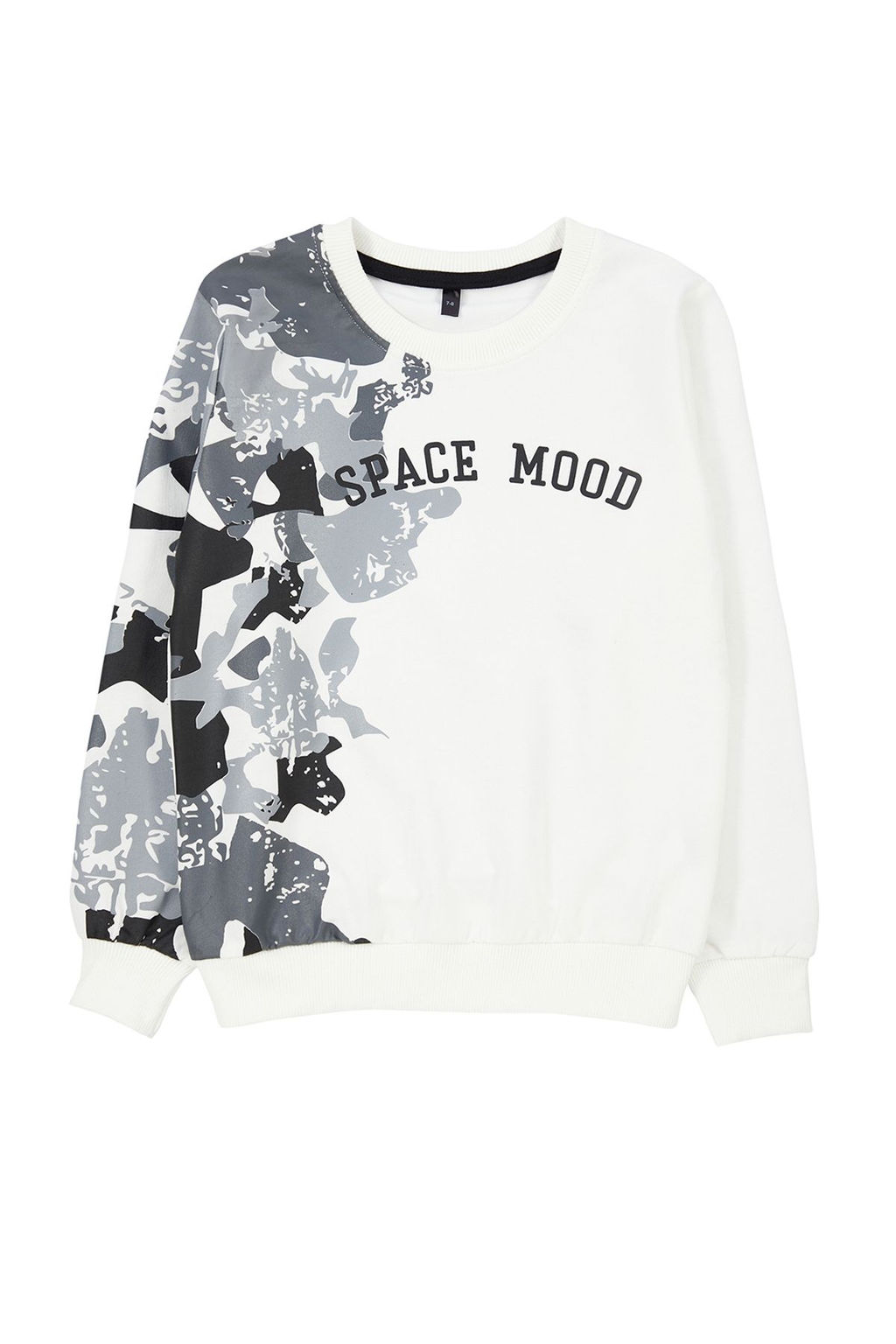 Ekru*001 Erkek Cocuk Mevsimlik-Ince Slogan Desenli Orme Sweatshirt TKDAW25SW00007