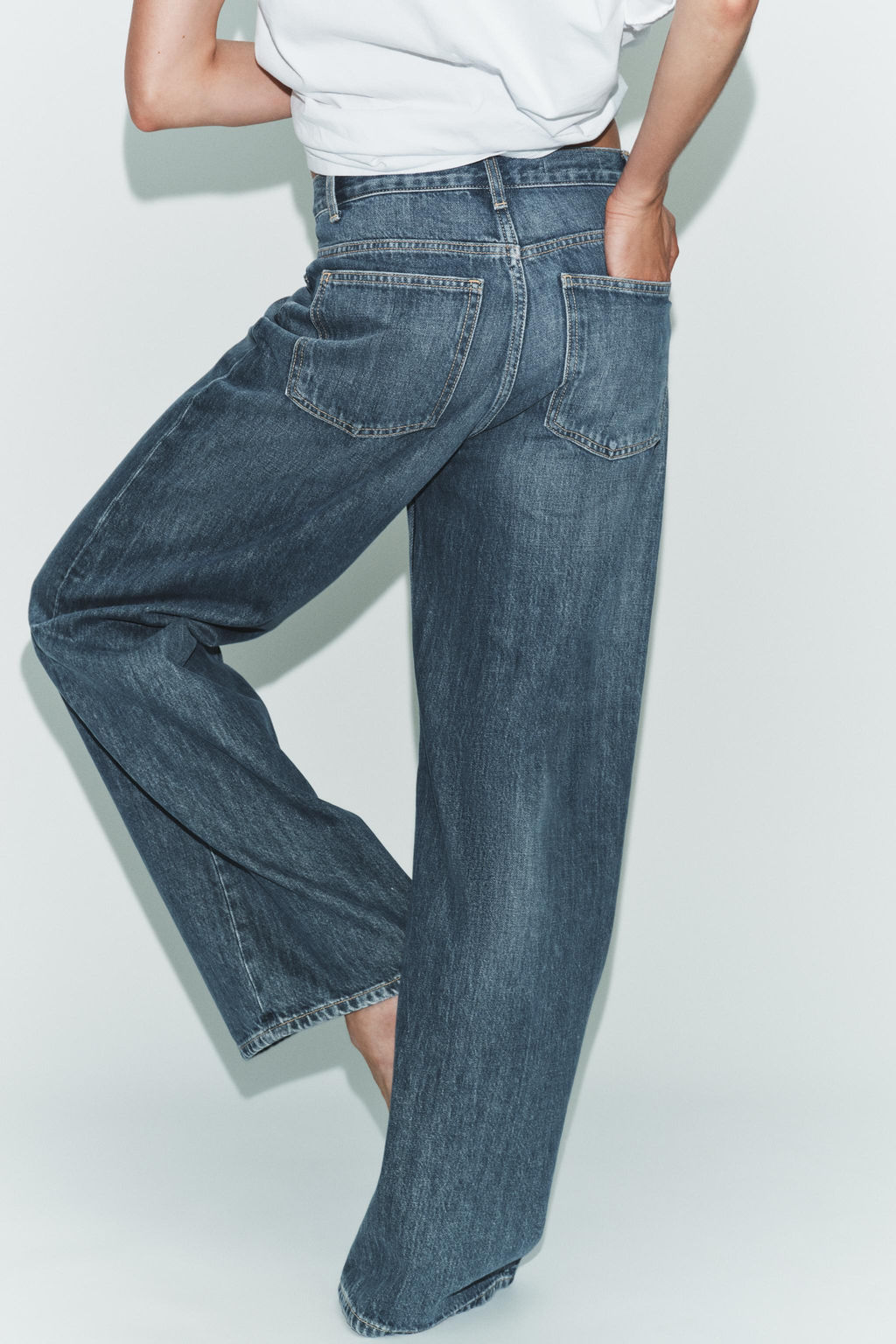 JEANS TRF WIDE LEG CINTURA CRUZADA TIRO ALTO / Azul / Gris - Zara фото 6
