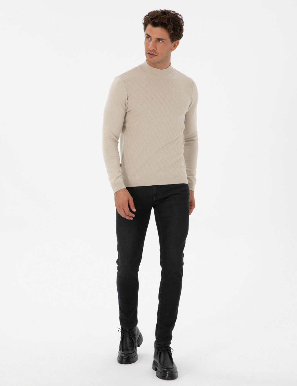 Kum Melanj Slim Fit Yar_m Bal_k__ Yaka Triko Kazak - Pierre cardin фото 4