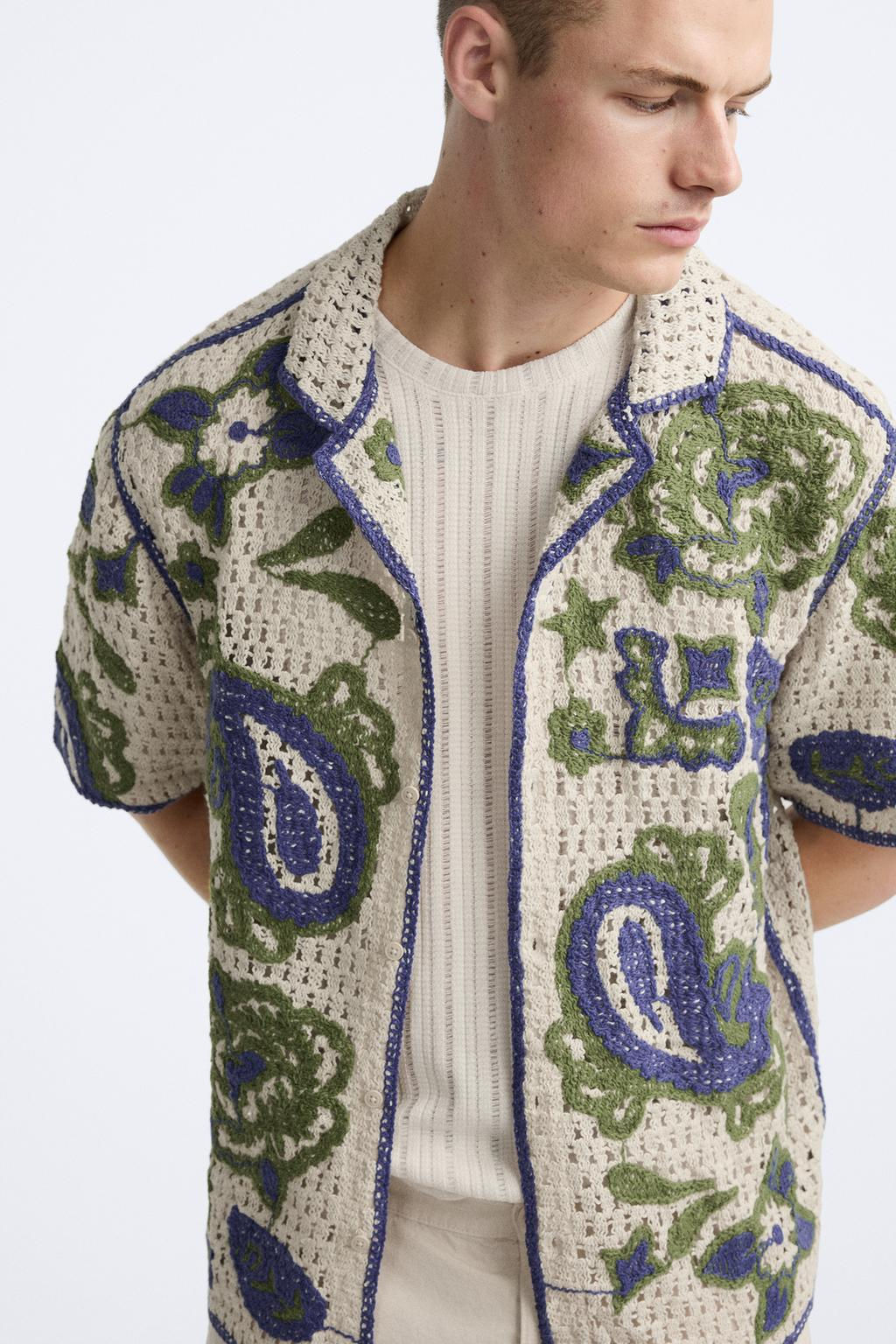 CROCHET SHIRT WITH CONTRAST EMBROIDERY - Zara фото 6